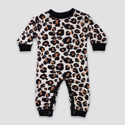 Baby Sleep N Play Long Sleeve Crew Neck – 100% Cotton Tan Leopard - LG2401TL - The Laughing Giraffe®