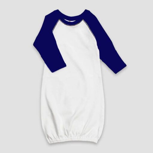 Baby Raglan Nightgown With Fold Over Mittens – 100% Cotton White/Navy - LG2844WNV - The Laughing Giraffe®