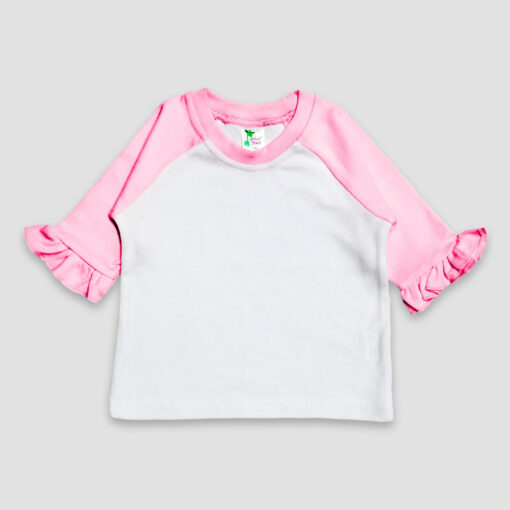 Baby Girls Ruffle Raglan T-Shirt White/Pink - Polyester Cotton - LG3448WPK - The Laughing Giraffe®