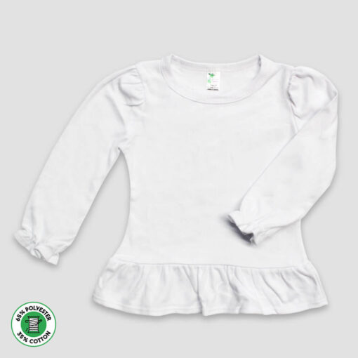 Toddler & Kids Long Sleeve Ruffle T-Shirts – White – Polyester Cotton Blend - LG3567W - The Laughing Giraffe®