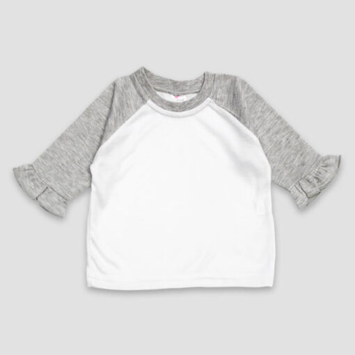 Baby Girls Ruffle Raglan Tees – White/Heather Gray – 100% Polyester White/Heather Gray - LG4448WH - The Laughing Giraffe®