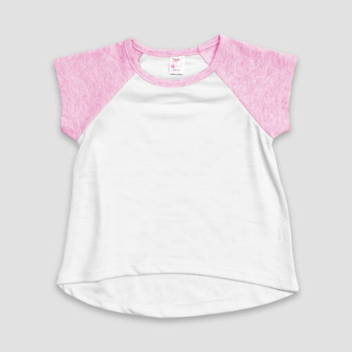 Toddler & Kids Short Sleeve Raglan High-Low – 100% Polyester White/Cotton Candy Pink - LG4584WC - The Laughing Giraffe®