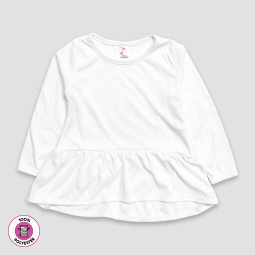 Toddler & Kids Long Sleeve Peplum Top – White – 100% Polyester - LG4588W - The Laughing Giraffe®