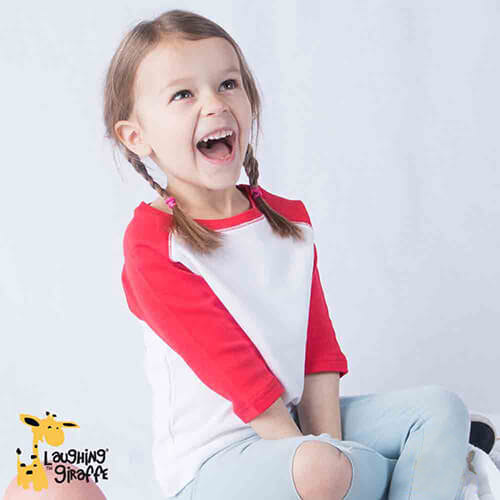 ProMark  Apparel + Labels + Promo: Baby Raglan T-Shirts - White with Gray  Sleeves - 65% Polyester / 35% Cotton - The Laughing Giraffe®