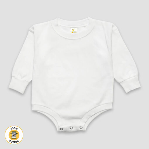 Long Sleeve Bubble Romper — White — Premium 100% Cotton LG2300W - The Laughing Giraffe®