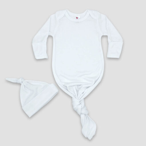 Baby Knotted Gown and Beanie Set White - Polyester Cotton Blend - LGS4821W- The Laughing Giraffe®