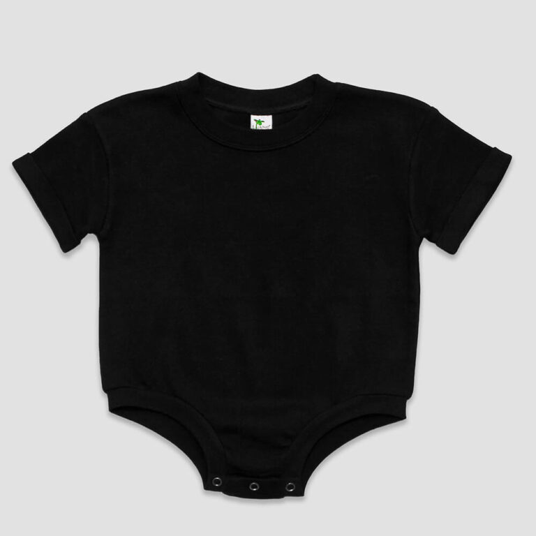 Rolled Short Sleeve Baby Bubble Rompers - Black