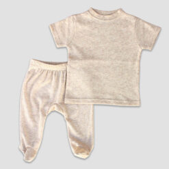 Wholesale Baby Footed Pants and T-Shirt Set - Oatmeal - LGS3674